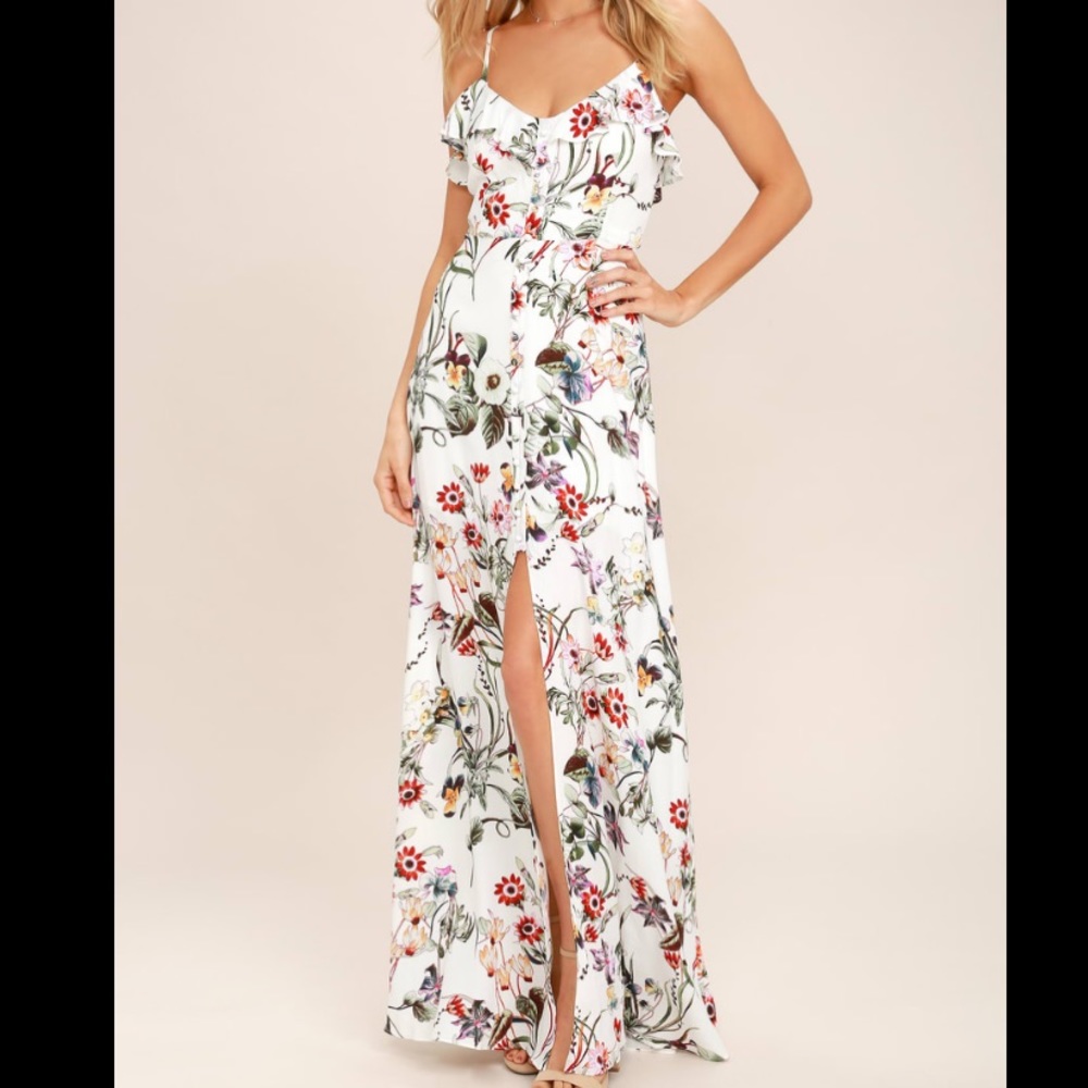 Bloom On Ivory Floral Print Maxi Dress